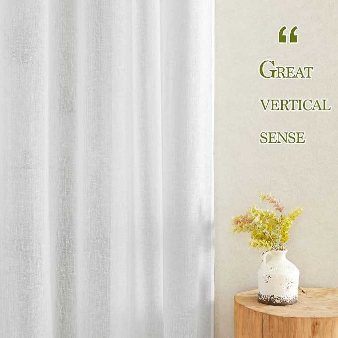 NICETOWN White Linen Curtains 144 inch Length 2 Panels, Grommet Linen Weave - Image 5