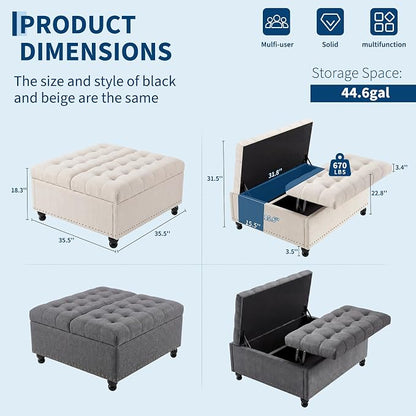 Garvee 36'' Large Square Storage Ottoman, Lift Top Storage Ottoman Coffee Table - Image 3