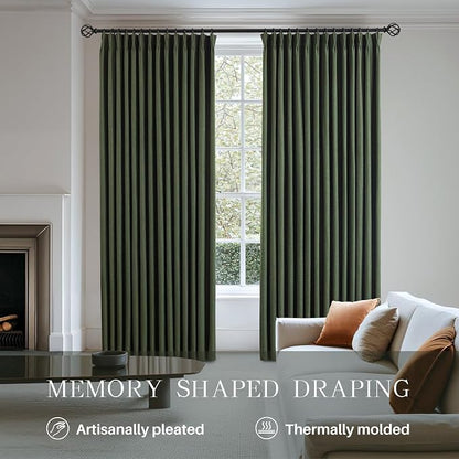 Pinch Pleated Linen Curtains 100% Blackout 102 Inches Long - Image 3