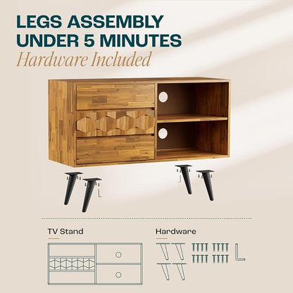 Bme Georgina 45 Inch Solid Wood TV Stand, Under 10 Minutes Assembly - Image 2