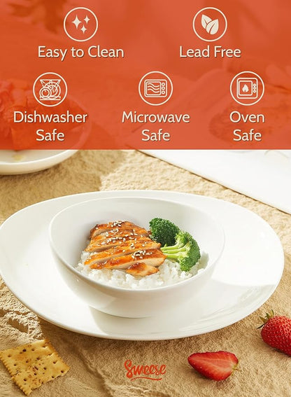 Sweese 18 oz Medium White Porcelain Bowls - Set of 6 Cereal, Soup, Rice & Salad Bowls, Ceramic Serving Bowls for Everyday Use