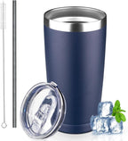 20 oz Tumbler with Lids and Straws, Stainless Steel Insulated Coffee Tumbler, Double Wall Vacuum Insulated Travel Mug Cup, Leakproof Thermal Coffee Cup for Hot and Cold Drinks (navy blue)