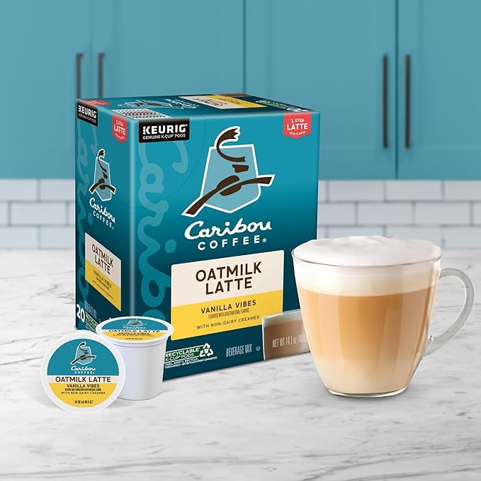 Caribou Coffee Vanilla Vibes Oatmilk Latte, One Step Latte Single Serve Keurig K-Cup Pods, 20-Count Box