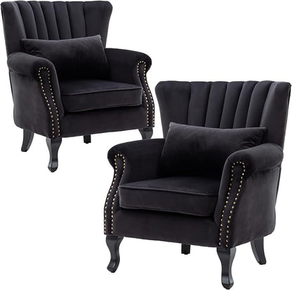 Accent Chairs Set of 2 with Arm Comfy Velvet Living Room Chair Mid-Century by DMFurniture
