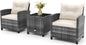 HAPPYGRILL 3 Pieces Patio Conversation Set PE Rattan Outdoor Furniture Sofa Set by HAPPYGRILL