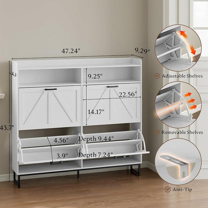 BORNOON Shoe Cabinet with 4 Flip Drawers Narrow Shoe Storage Cabinet Organizer - Image 2