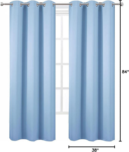 Sky Blue Thermal Blackout Curtains/38 x 84 Inch/Set of 2 Panels Room Darkening - Image 9