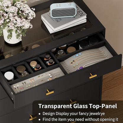 Drawer Dresser with LED Lights, 30.7" W x 39" H Tall Tempered Glass Top Dresser - Image 5