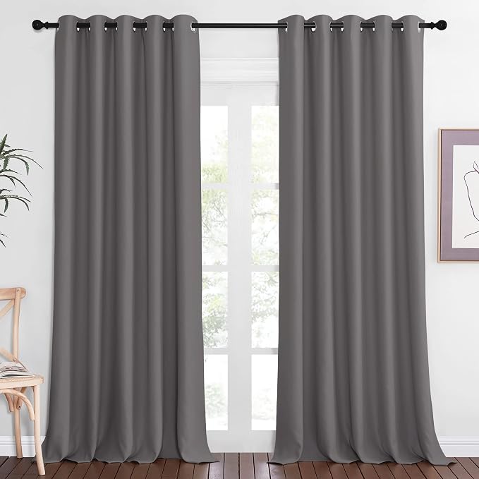 NICETOWN Blackout Gray Curtain 102 inch Length, Grommet Extra Long Thermal by NICETOWN