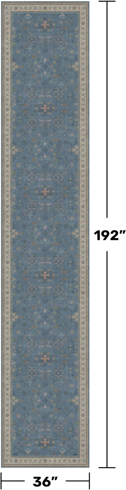Neutral Blue Washable 3x16 Extra Long Hallway Runner Rug, Boho Washable Large - Image 2