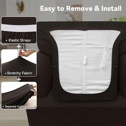 Waterproof Chair Cover with Arms 2-Piece Set Striped Slipcover - Image 4