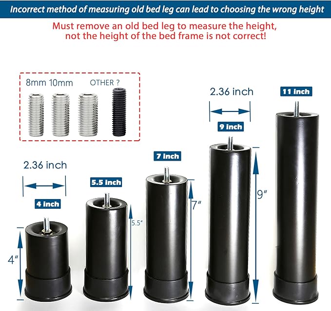 4 Inch Metal Adjustable Bed Base Frame Leg Replacement Heavy Duty Extra Height - Image 3