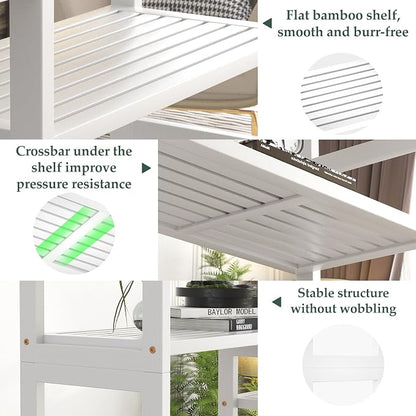 Homykic Double Wide Bamboo Bookshelf White, 6-Tier Large Open Bookcase - Image 8