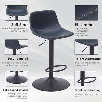 Adjustable Bar Stools Set of 2, Mid Century Modern Swivel Bar Stools, - Image 7