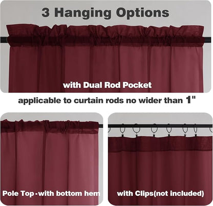 Chyhomenyc Burgundy Sheer Curtains 78 Inches Long 2 Panels Set - Image 2