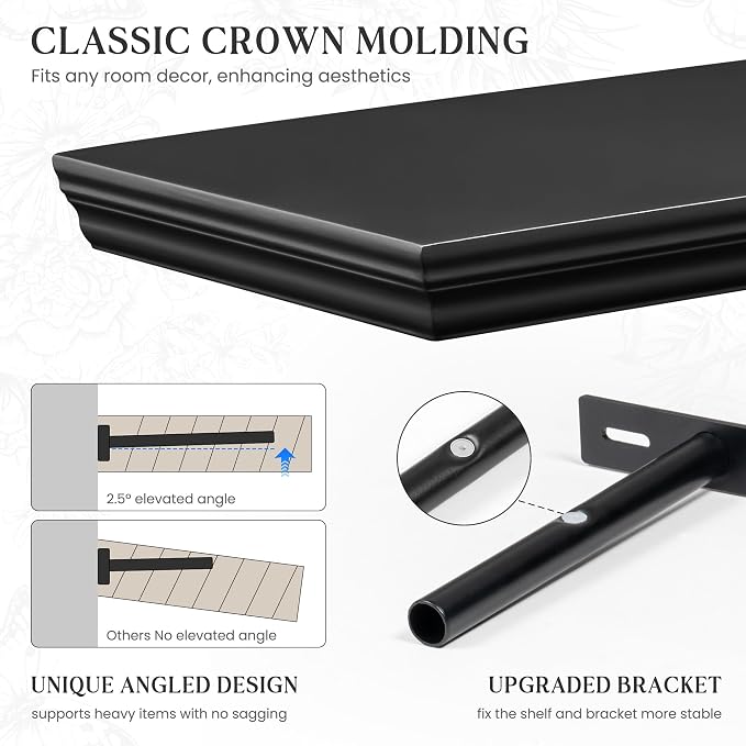 Fun Memories Floating Shelves 24 Inch Long, 9.3 Inch Deep Classic Crown Molding - Image 3