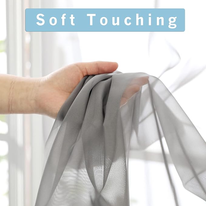 Short Sheer Curtains 30 Inches 2 Panels Set, Kitchen Tiers Light Filtering Rod - Image 3