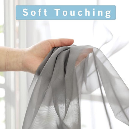 Sheer Curtains Grey 45 Inches Long, Light Filtering Tiers - Image 2