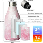 BJPKPK Insulated Water Bottles, 12oz Stainless Steel Metal Water Bottle with Strap, BPA Free Leak Proof Thermos, Mugs, Flasks, Reusable Water Bottle for Sports & Travel, Blossom