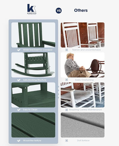 KINGYES Oversized Outdoor Rocking Chair, All-Weather Patio Rocking Chairs - Image 9