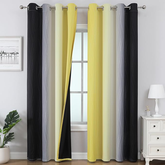 Black and Yellow Ombre Blackout Curtains 96 Inches Long | Room Darkening by ESTELARTEXTILER