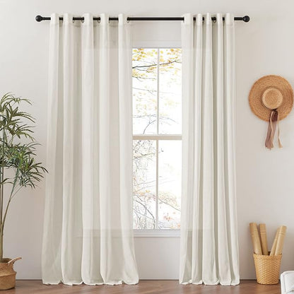 NICETOWN Natural Linen Curtains 96 inches Long, Grommet Semi Sheer Linen Burlap by NICETOWN