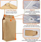 Coffee Bags with Valve (50 PCS,8oz/0.5lb) Kraft Paper High Barrier Aluminum Foil Flat Bottom Standing Coffee Beans Storage Packaging Bags,Reusable Heat Seal Side Zipper Pouches for Small Business&Home