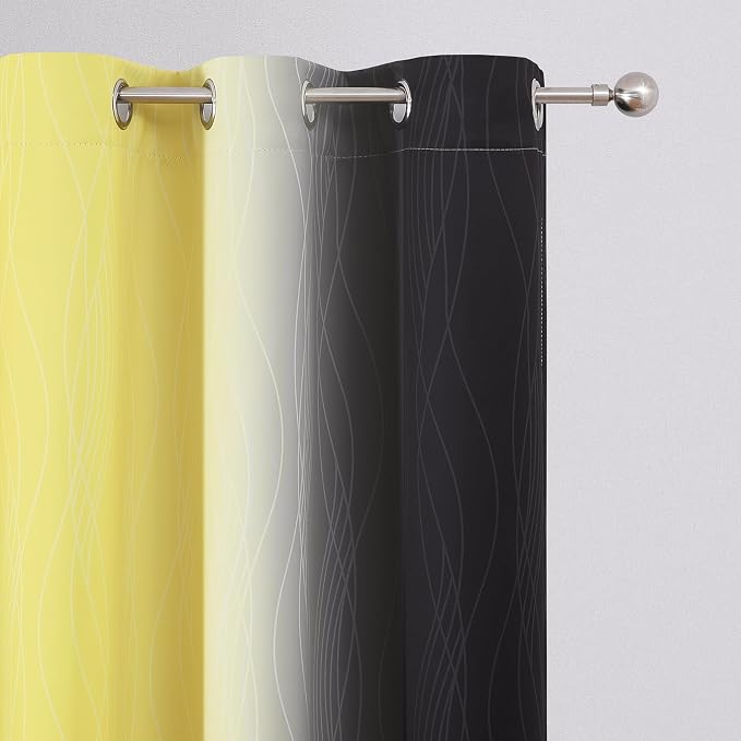 Black and Yellow Ombre Blackout Curtains 63 Inches Long | Room Darkening - Image 4