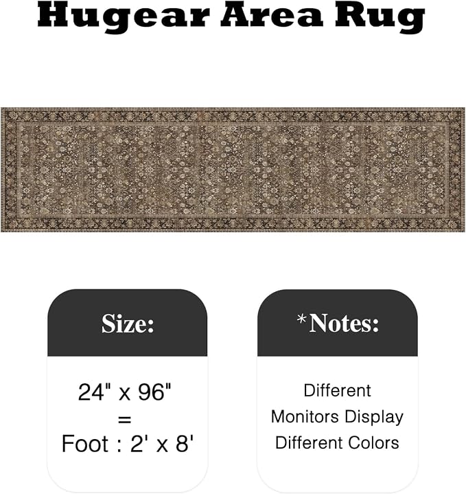2x8 Brown Vintage Floral Washable Runner Rug - Image 2