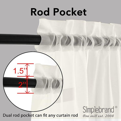 Simplebrand Ivory Sheer Curtains 120 Inches Long, Extra Long Rod Pocket Solid - Image 2