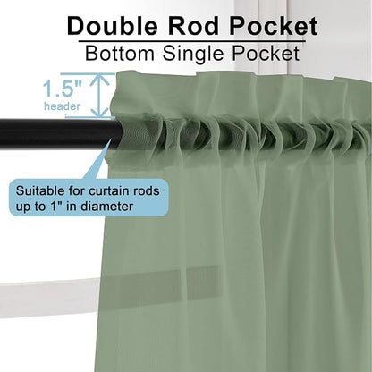 Sage Green Sheer Curtains 96 Inches Long 2 Panels Set, Elegant Sheer Curtains - Image 4