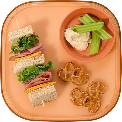 Madesmart Dipware Reusable Dining Plate/Serving Tray for Appetizers and Snacks, Food-Safe Appetizer Serving Platter with Removable Dip Bowl, Terracotta