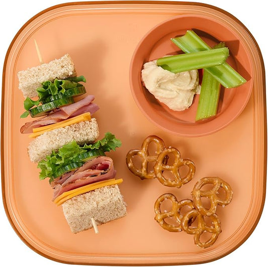 Madesmart Dipware Reusable Dining Plate/Serving Tray for Appetizers and Snacks, Food-Safe Appetizer Serving Platter with Removable Dip Bowl, Terracotta