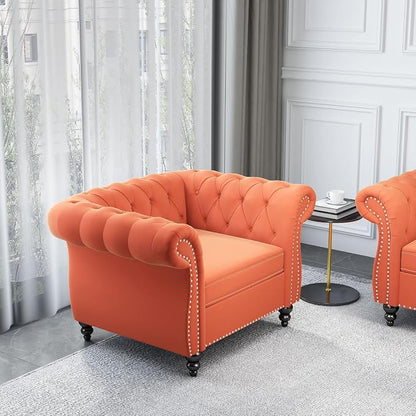 Living Room Chair, Modern Velvet Chesterfield Sofa Chair, Mid Century Single - Image 7