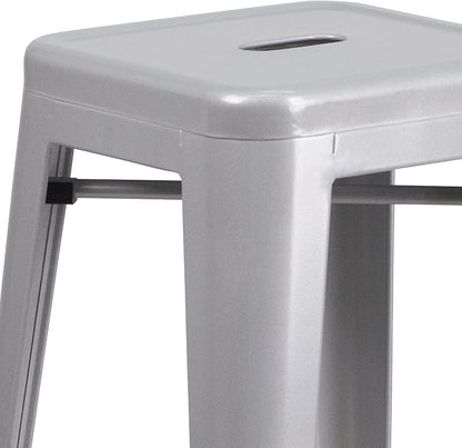 Flash Furniture Commercial Grade 30" High Backless Silver Metal Indoor-Outdoor - Image 7