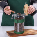 KKC Vacuum Sealed Coffee Bean Storage Container with Scoop for 1 lb Beans,Airtight Glass Coffee Jar Canister with Scoop,Glass Storage Canisters with Hinged Lid,40 Fluid Ounce