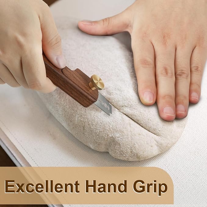 Magnetic Wooden Bread Lame Dough Scoring Tool,Hand Crafted Sourdough Lame Scoring Tool,Bread Scorer Tool for Homemade Bread Baking,Dough Scoring Bread Knife with 5 Razor Blades