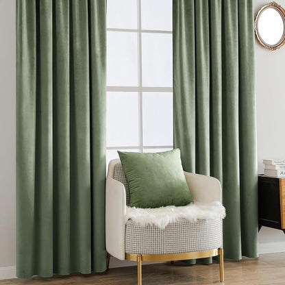 MIULEE Sage Green Velvet Curtains 52x84 inches Luxury Blackout Curtains | - Image 7