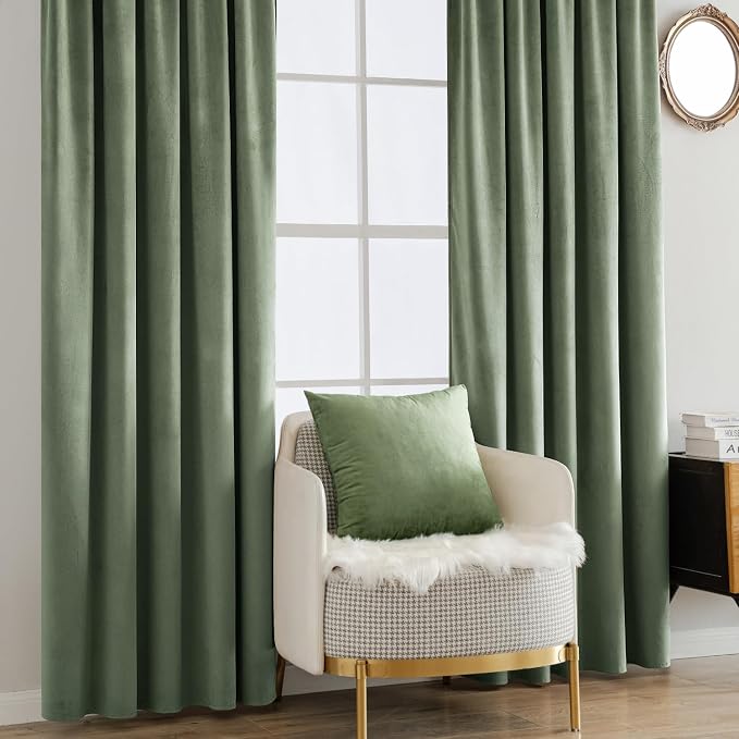 MIULEE Sage Green Velvet Curtains 52x63 inches Luxury Blackout Curtains | - Image 7