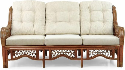 Malibu Lounge Set of 4: 2 Natural Rattan Wicker Chairs, Three-Seater Sofa - Image 7