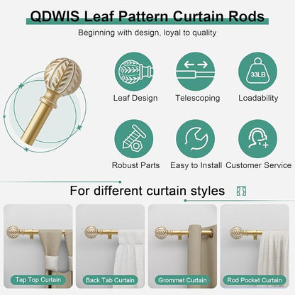 QDWIS 2 Pack Gold Curtain Rods for Windows 28 to 48 inch, Rustic Decorative - Image 6