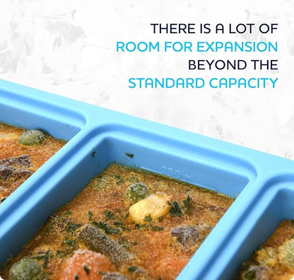 Silicone Freezer Trays with Lid,1-cup Soup Freezer Container large Ice Cube Molds with Reinforced Steel Ring Top for freezing Soup Sauce Broth Leftovers oven Dishwasher -Safe(2-Pack)