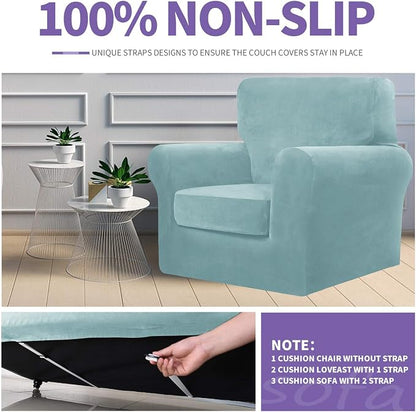 ZNSAYOTX Oversized Velvet Couch Cover 4 Piece Stretch Sofa Covers - Image 5