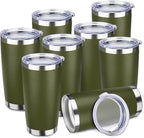 StarSpeed 20oz Tumbler Bulk with Lid, Stainless Steel Insulated Tumblers Double Wall Vacuum Insulated Travel Mug, Powder Coated Coffee Cups for Hot and Cold Drinks(Navy Green,8)