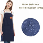 AFUN Chef Aprons for Women Men with Large Pockets, Cotton Canvas Cross Back Water Repellent Work Apron, Size M to XXL (Darkblue)