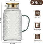 Glass Pitcher with Lid,84 oz/2.5 Liter Vintage Water Pitcher, Clear Borosilicate Glass Water Carafe for Cold Brew, Coffee, Lemonade, Iced Tea, Juice, Beverage, Heat Resistant Water Glass Jug
