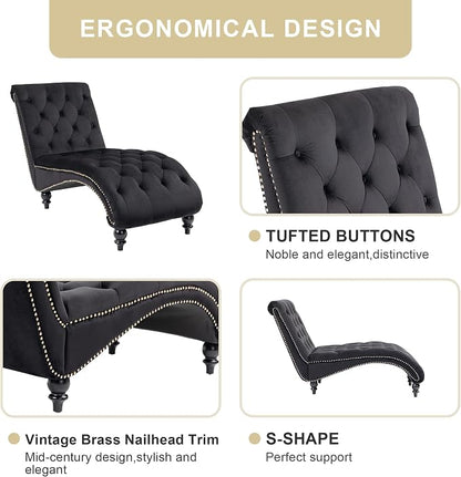 Chaise Lounge Indoor, Velvet Upholstered Lounge Chair Button-Tufted Armless - Image 4