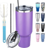 40 oz Tumbler with Lids and Straws, Stainless Steel Insulated Coffee Tumbler, Double Wall Vacuum Insulated Travel Mug Cup, Leakproof Thermal Coffee Cup for Hot and Cold Drinks (Purple)