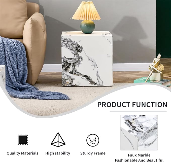 Side Table, End Table with White Marble Grain, Modern Beside Sofa Couch Tables - Image 5