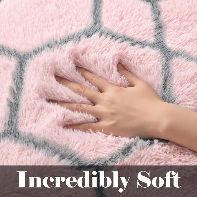 Area Rugs for Girl Bedroom Living Room, 4x6 Fluffy Pink and Grey Modern Rug | - Image 2